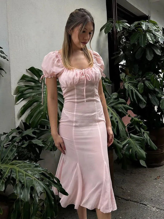 Sheer Backless Dress Short Sleeve Slim Fit Midi Dress Female Bodycon Temperament Party Club Beach