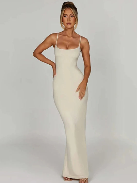 Spaghetti Strap Backless Bodycon Maxi Dress Slim Party Club Female Vesidos Street Evening Dress