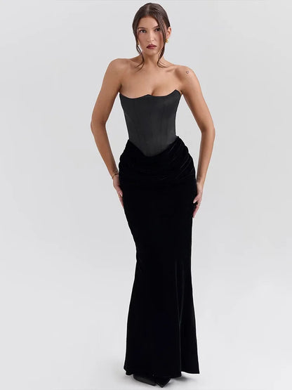 Strapless Bodycon Patchwork Backless Party Club Evening Dress Tight Long Dress Slim Fishbone Vestido