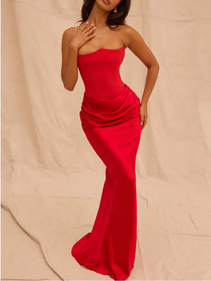 Summer New Waist Strapless Line Neck Long Dress Spicy Girl Backless Bodycon Party Club Evening Dress
