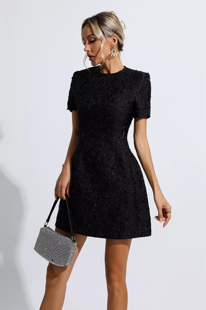 Astrid Black Jacquard Mini Dress