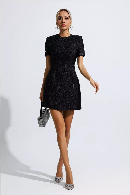 Astrid Black Jacquard Mini Dress