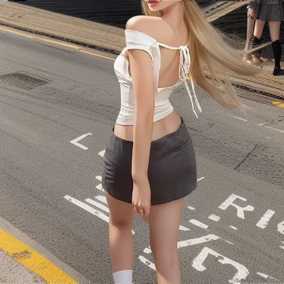 Asymmetric Crop Top T-shirt White Off Shoulder Female Sleeveless Tops Summer Tee Shirt