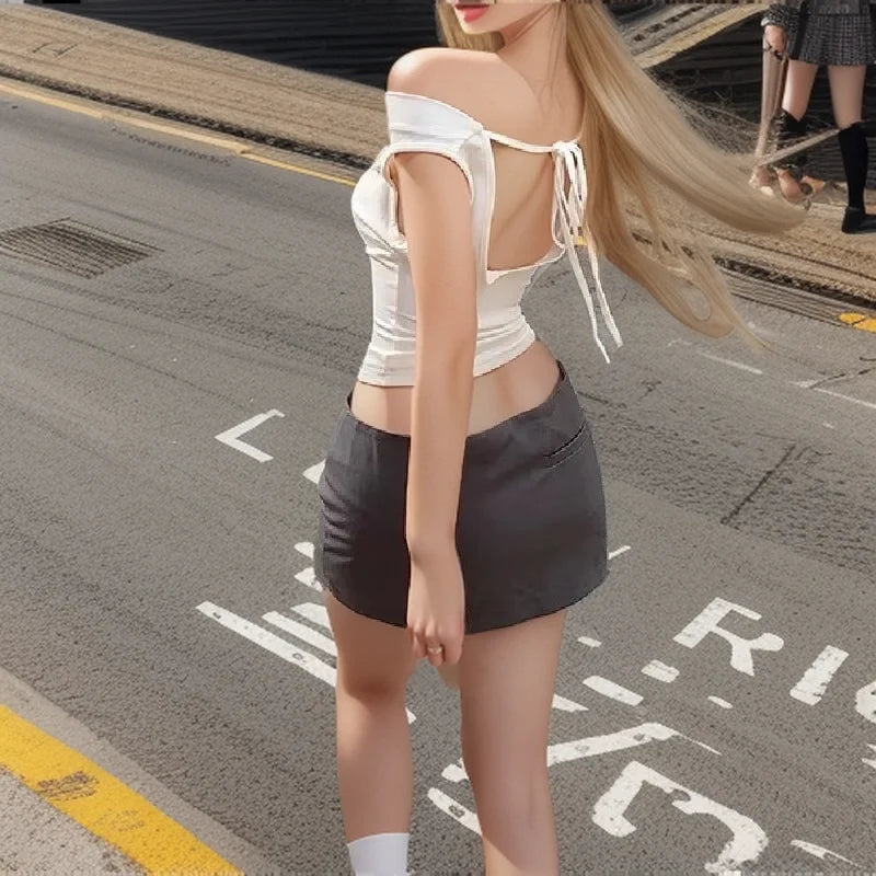 Asymmetric Crop Top T-shirt White Off Shoulder Female Sleeveless Tops Summer Tee Shirt
