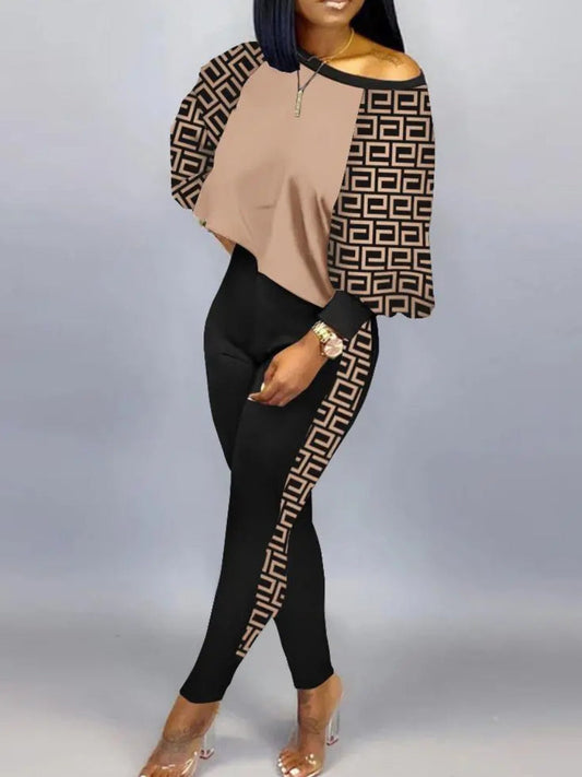Crop Top Leopard Print Skinny Pants Set At9052