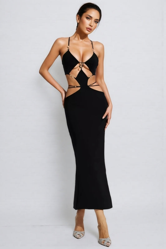 Belle Black Bandage Slip Maxi Dress