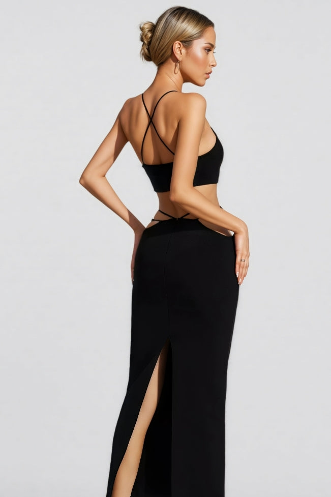 Belle Black Bandage Slip Maxi Dress