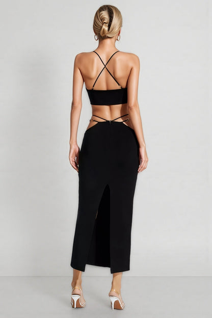 Belle Black Bandage Slip Maxi Dress