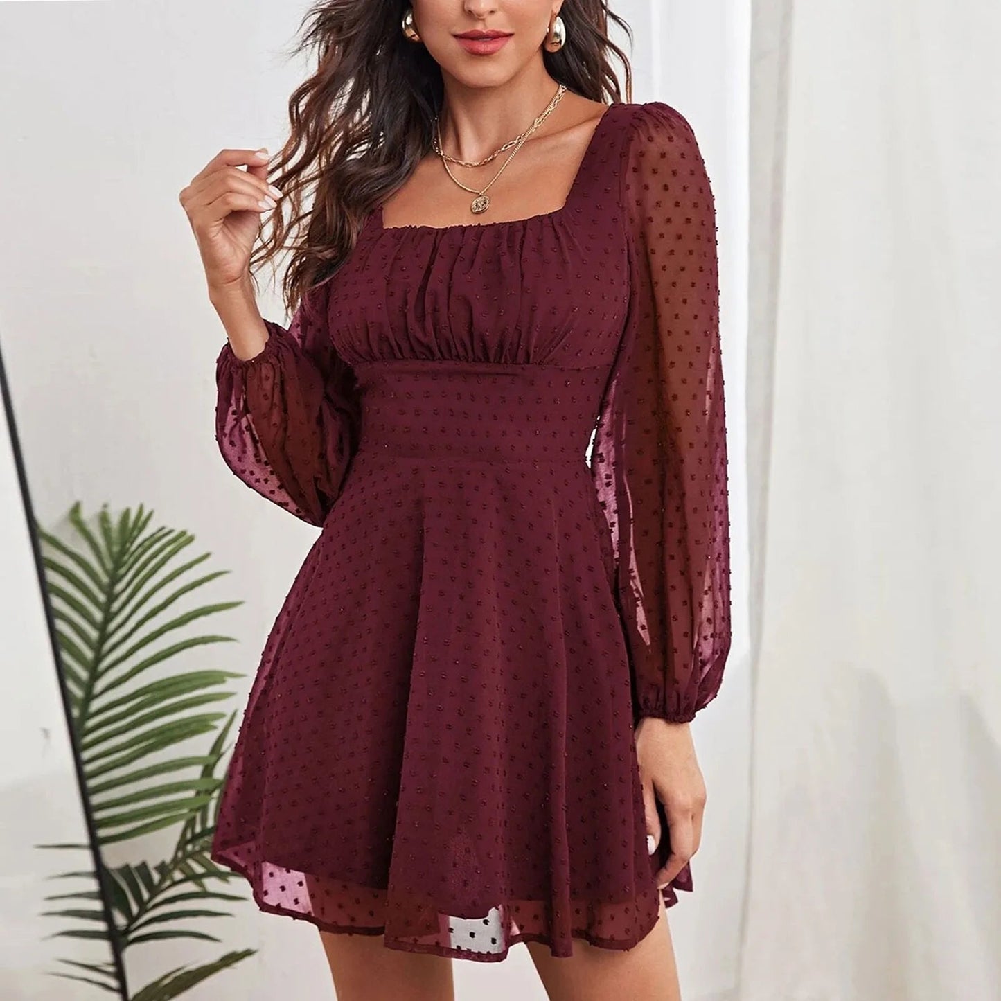 Winter Temperament Long Sleeve High Waist Midi Dress