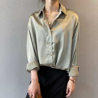 Autumn Button Up Satin White Blouse