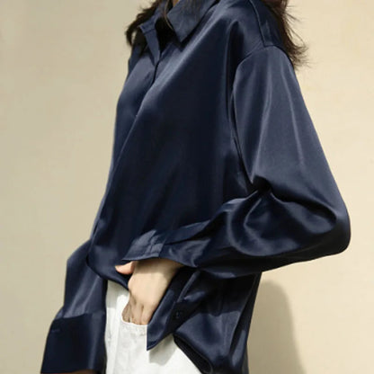 Autumn Button Up Satin White Blouse