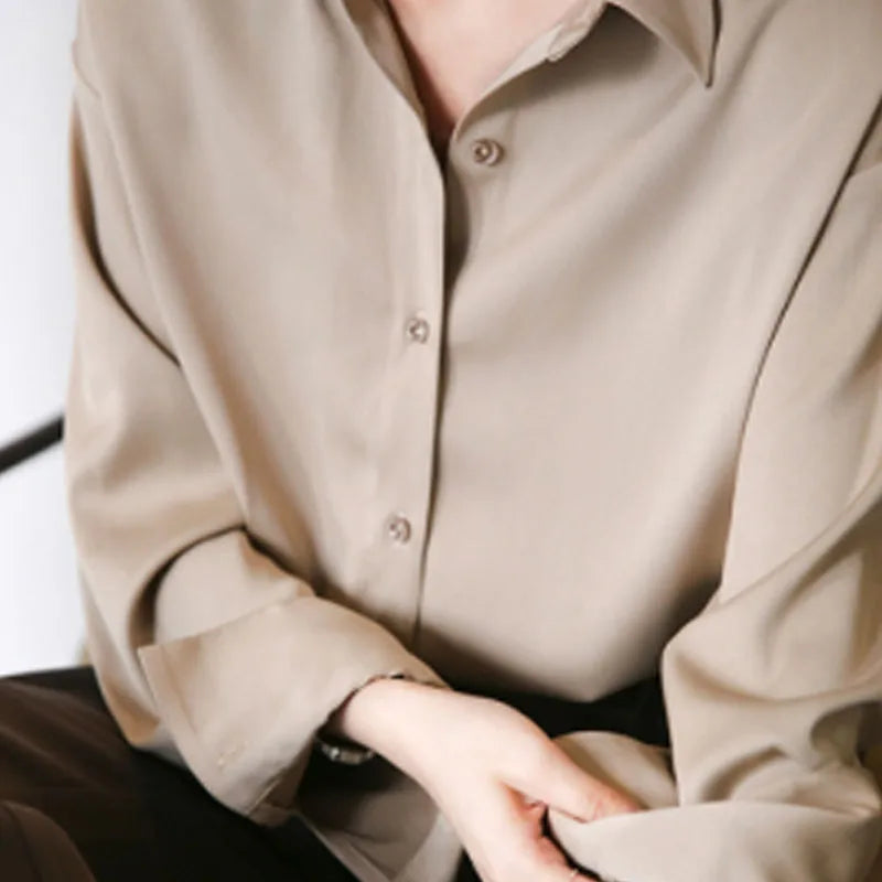 Autumn Button Up Satin White Blouse