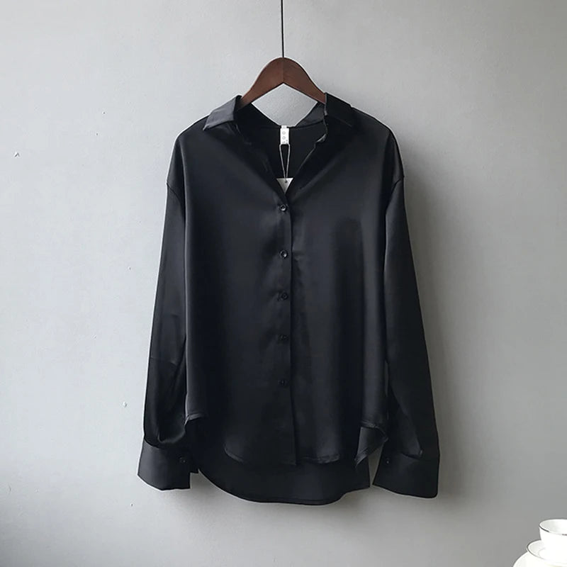 Autumn Button Up Satin White Blouse