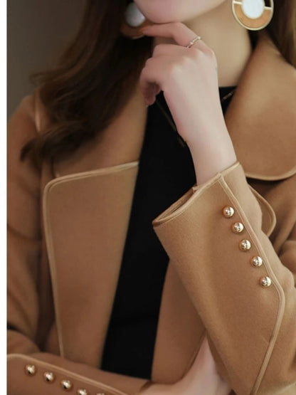 Autumn Wool Winter Single Button Belt Coat