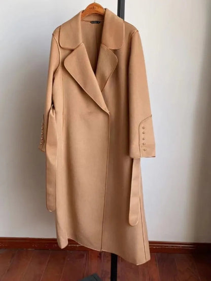 Autumn Wool Winter Single Button Belt Coat