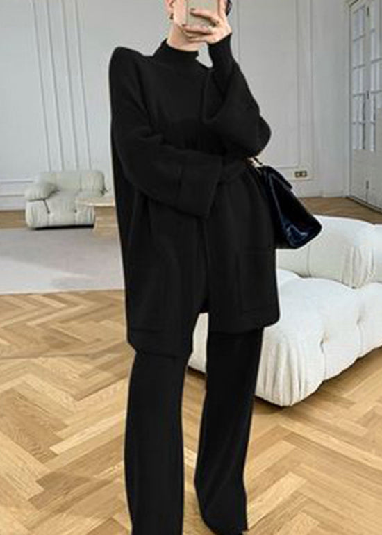 Autumn New Peacock Blue Knitted Wide Leg Pants Sweater and Cardigan 3 Piece Set Wo036