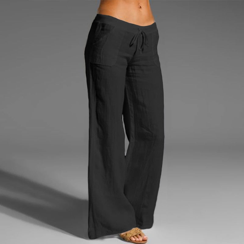 Retro Linen Trousers Elastic Pants