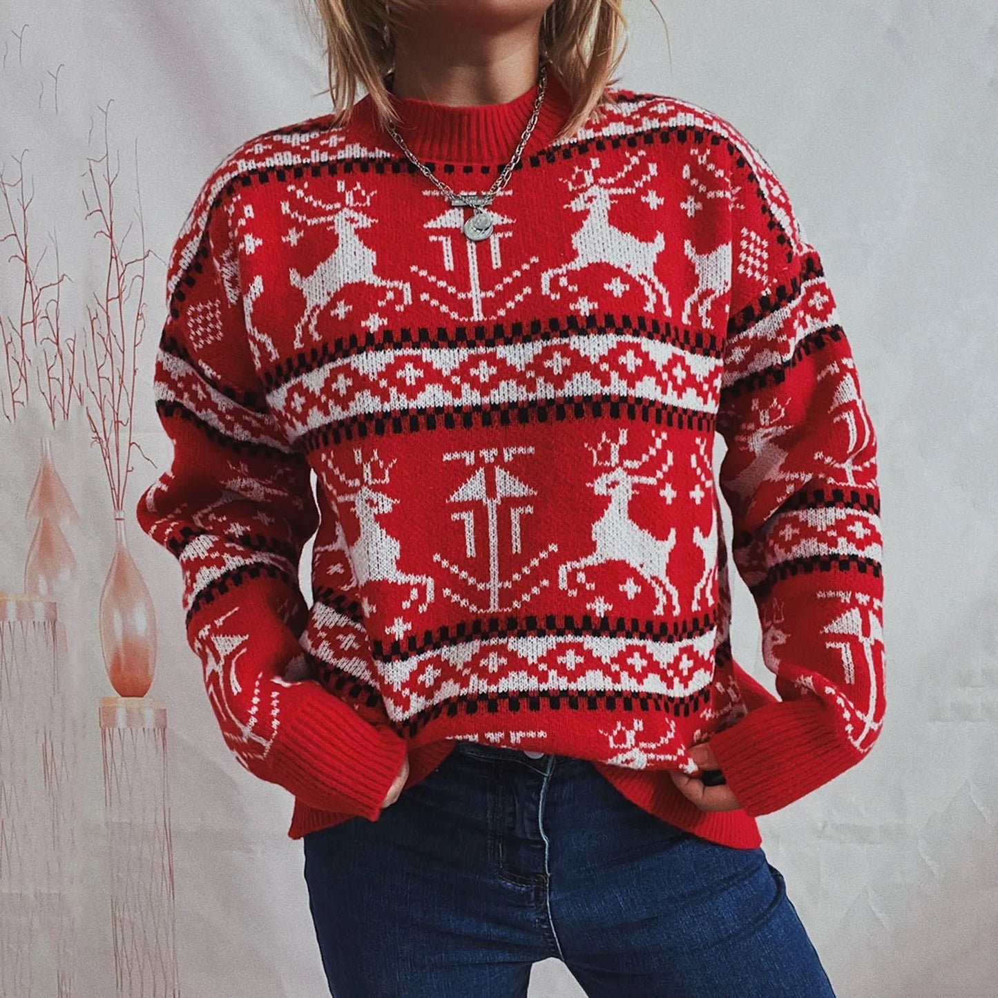 Reindeer Printed Christmas Sweat Sweater