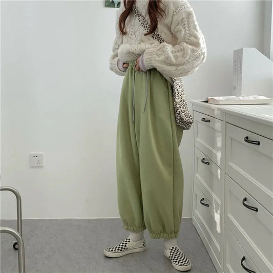 Thicken High Waist Loose Korean Autumn Winter Sweatpants
