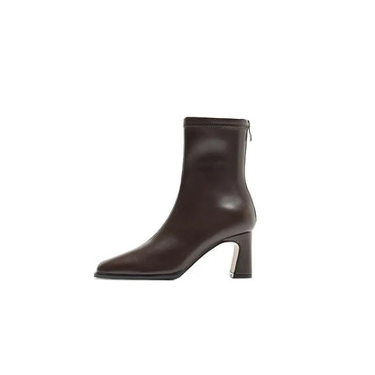 Autumn Winter Leather Square Toe Square Heel Short Ankle Boot