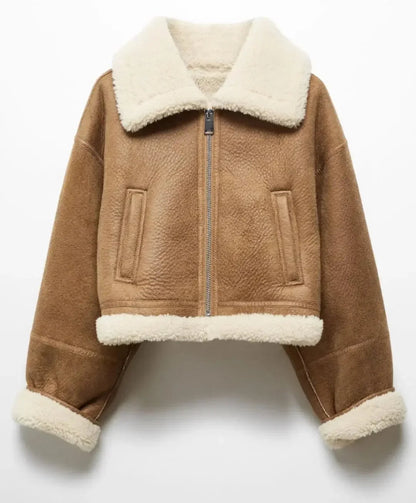 Autumn Winter Faux Cropped Thick Warm Lapel Fleece Long Coat