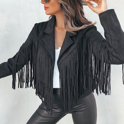 Dressbetty - Turn Down Collar Tassel Coat