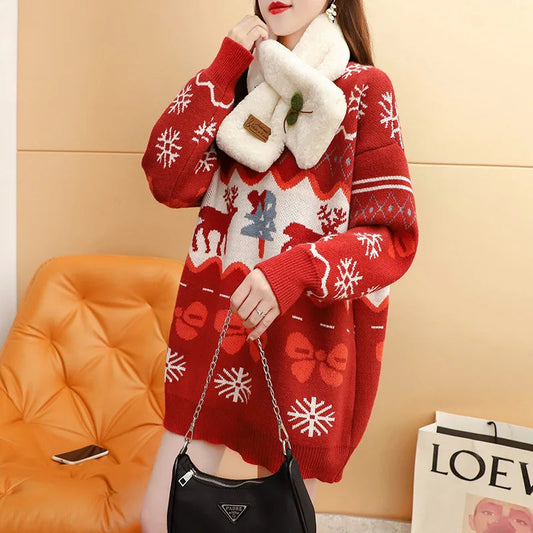Elk Red Oversized Christmas Sweater