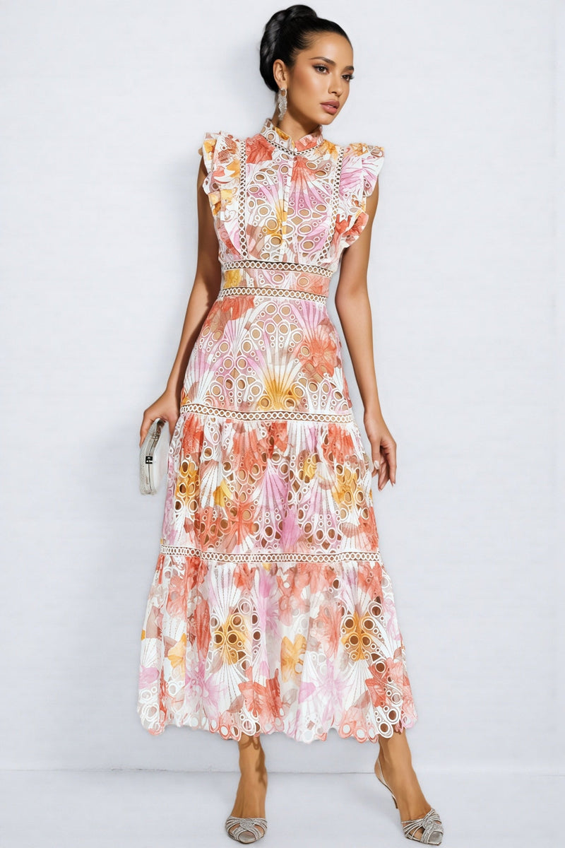 Bria Orange Hollow Sleeveless Midi Dress