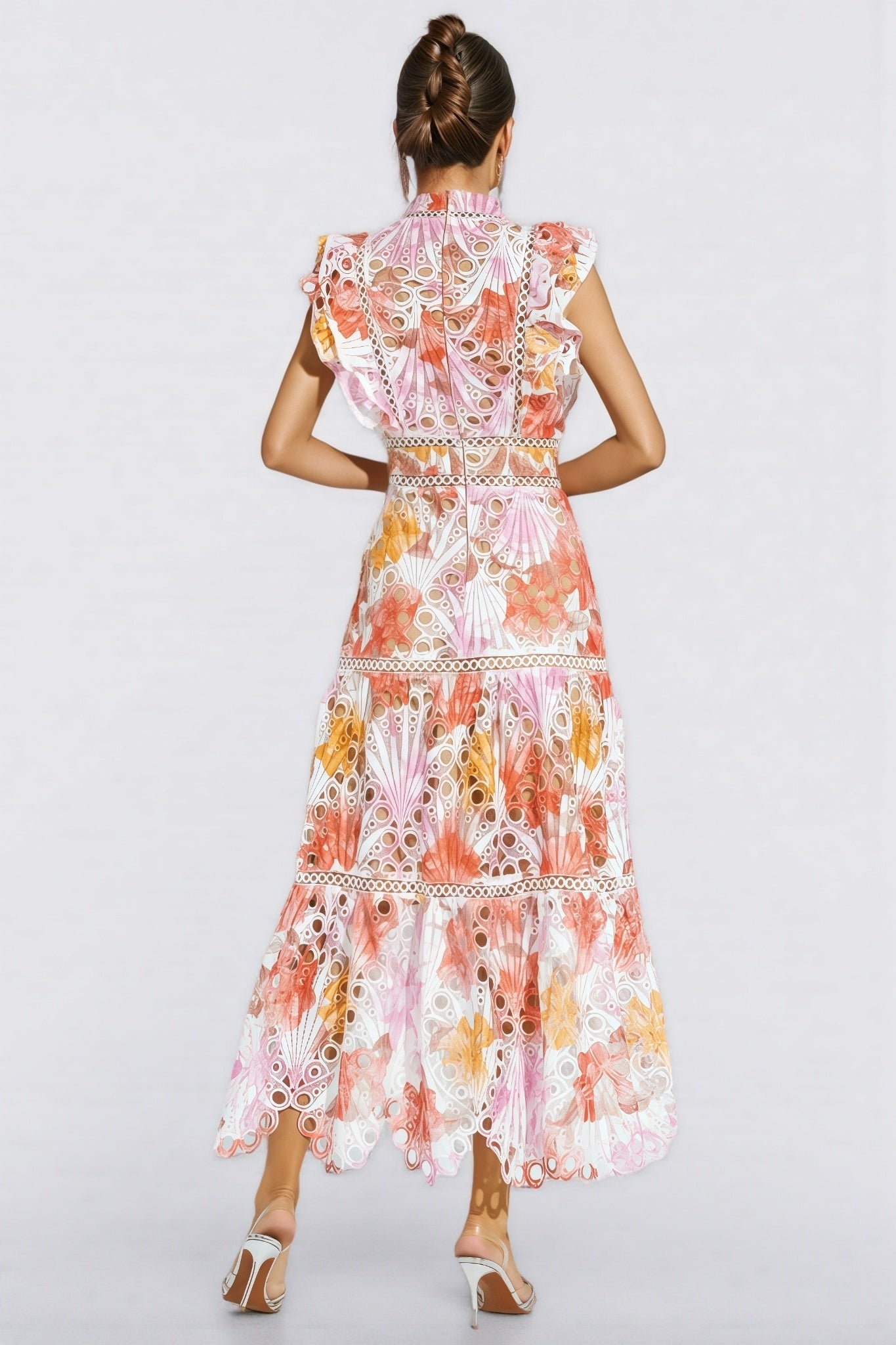 Bria Orange Hollow Sleeveless Midi Dress