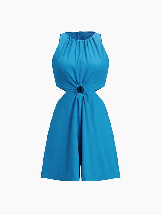 Cotton Hanging O-ring Waist Cut Out Romper