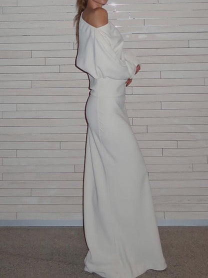 Asymmetrical Off Shoulder Long Sleeve Maxi Dress