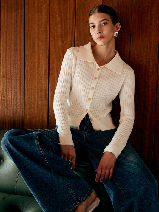 Wool-blend Lapel Knit Cardigan