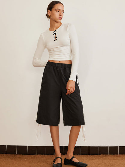 Bow Detail Plain T-shirt
