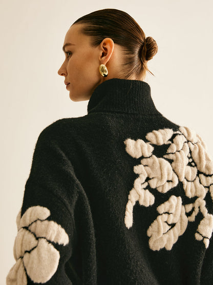 Wool-blend Turtleneck Jacquard Sweater