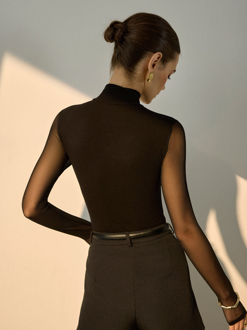 Sheer Sleeve Pleated T-shirt