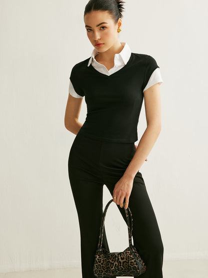 Polo Neck Color Block T-shirt