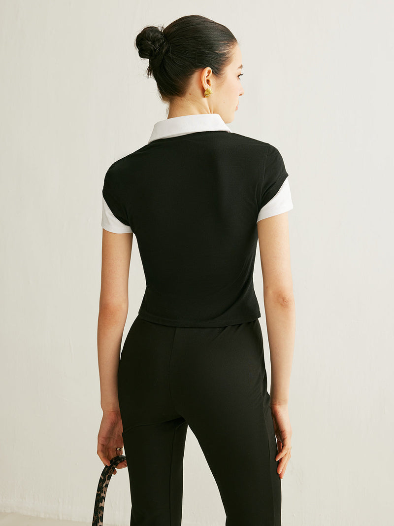Polo Neck Color Block T-shirt