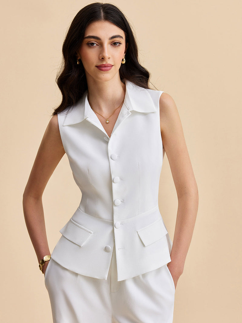 Pockets Buttoned Sleeveless Pants Set
