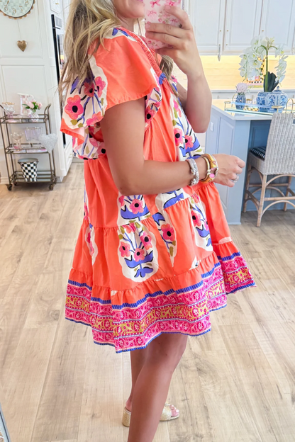 Coral Print Mini Dress