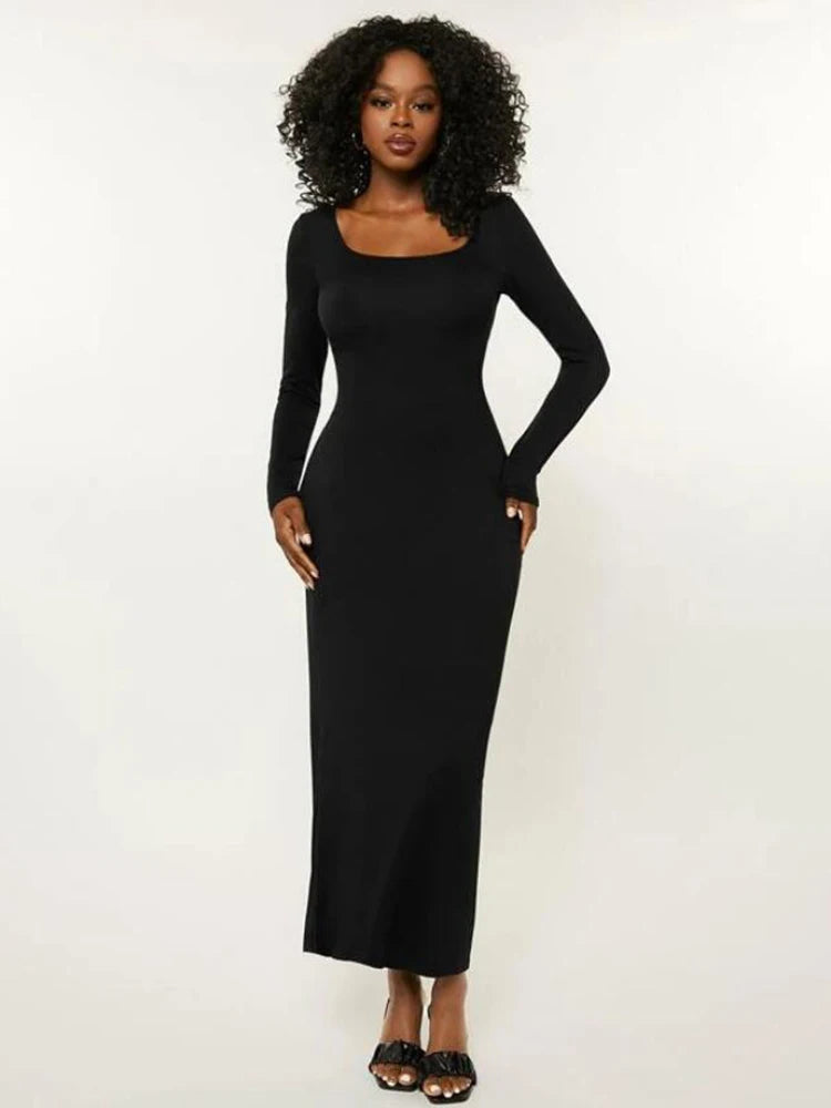 Basics Long Sleeve Bodycon Maxi Midi Dresses