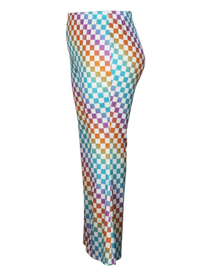 High Waist Gradient Plaid Print Flared Pants Ac203
