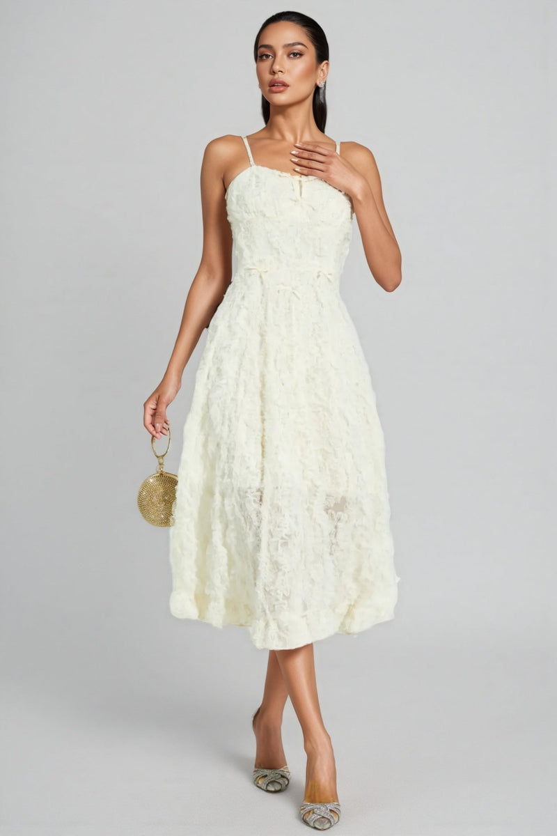 Kathle Beige Feather Midi Dress