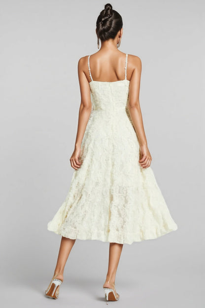 Kathle Beige Feather Midi Dress
