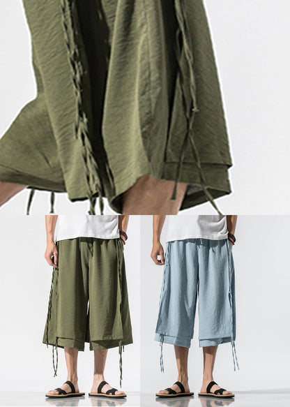 Light Blue Elastic Waist Tassel Crop Pants Summer Yt024