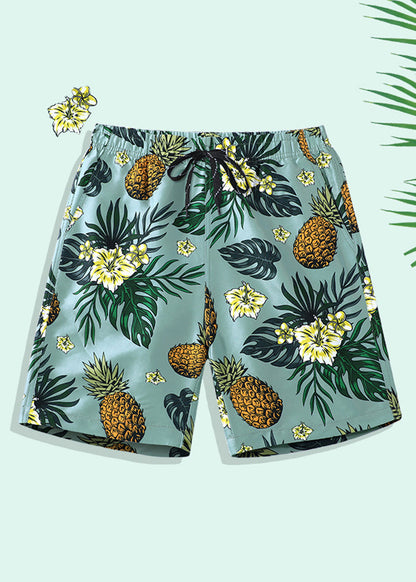 Cotton Elastic Pockets Beach Shorts Summer Print Waist