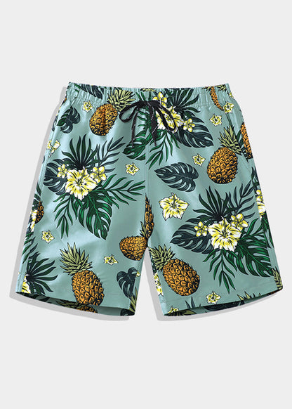Cotton Elastic Pockets Beach Shorts Summer Print Waist