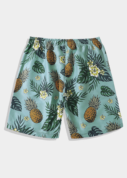 Cotton Elastic Pockets Beach Shorts Summer Print Waist