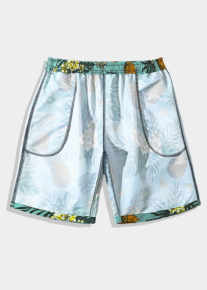 Cotton Elastic Pockets Beach Shorts Summer Print Waist