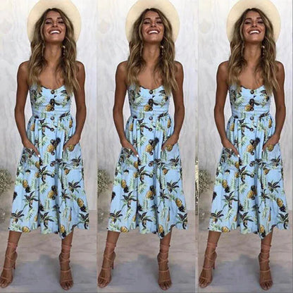 Beach Sling Seeveless Elegantes Vestiti Donna Midi Dresses