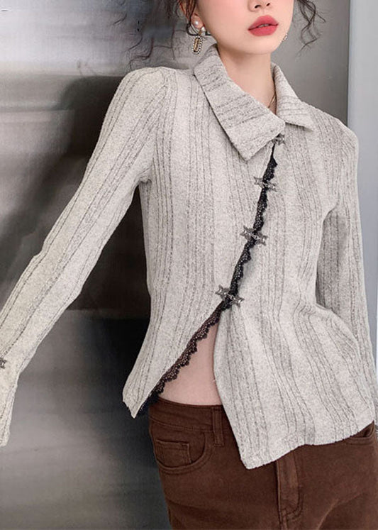Apricot Asymmetrical Patchwork Knit Sweater Tops Long Sleeve Ly0778